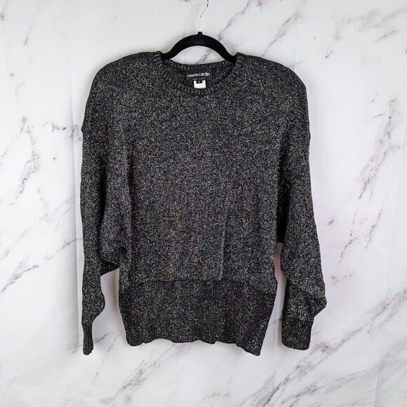 Vintage 90s Metallic Gray Long Sleeve Sweater Glitter Pierre Cardin Size Small - Picture 1 of 5